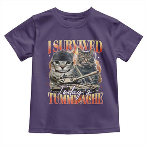 Tummy Ache Survivor Cat Meme Toddler T Shirt Funny Saying Cats Bootleg TS10 Purple Print Your Wear