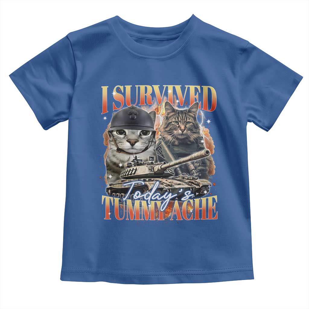 Tummy Ache Survivor Cat Meme Toddler T Shirt Funny Saying Cats Bootleg TS10 Royal Blue Print Your Wear