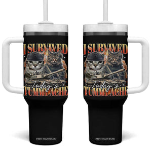Tummy Ache Survivor Cat Meme Tumbler With Handle Funny Saying Cats Bootleg TS10 One Size: 40 oz Black Print Your Wear