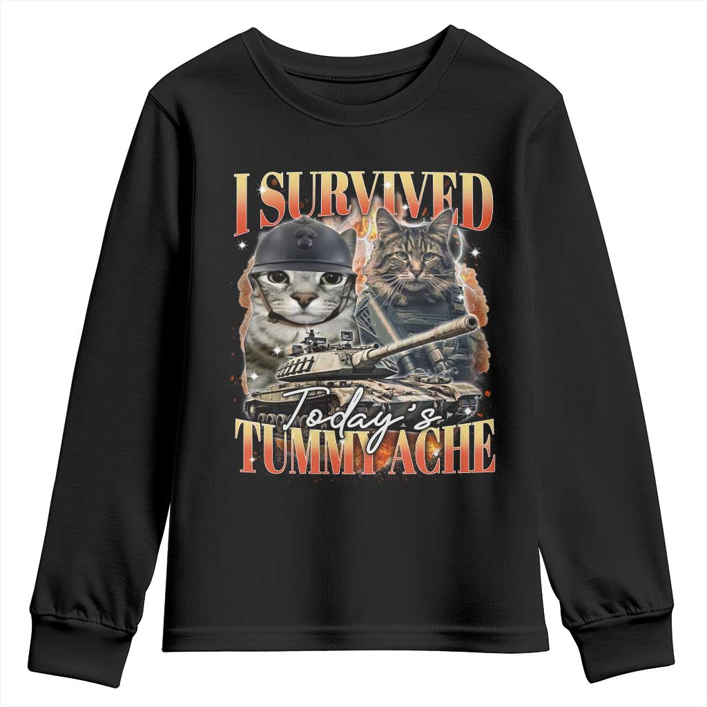 Tummy Ache Survivor Cat Meme Youth Sweatshirt Funny Saying Cats Bootleg TS10 Black Print Your Wear