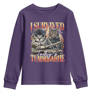 Tummy Ache Survivor Cat Meme Youth Sweatshirt Funny Saying Cats Bootleg TS10 Purple Print Your Wear
