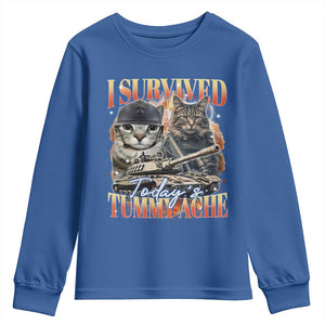 Tummy Ache Survivor Cat Meme Youth Sweatshirt Funny Saying Cats Bootleg TS10 Royal Blue Print Your Wear