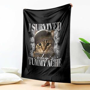 Tummy Ache Survivor Cat Meme Throw Blanket Funny Saying Cats Cat Bootleg TS10 Print Your Wear