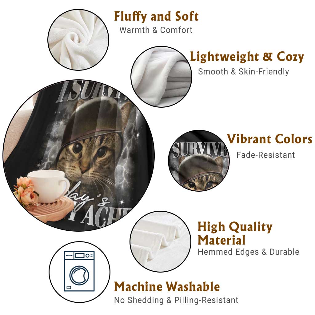 Tummy Ache Survivor Cat Meme Throw Blanket Funny Saying Cats Cat Bootleg TS10 Print Your Wear