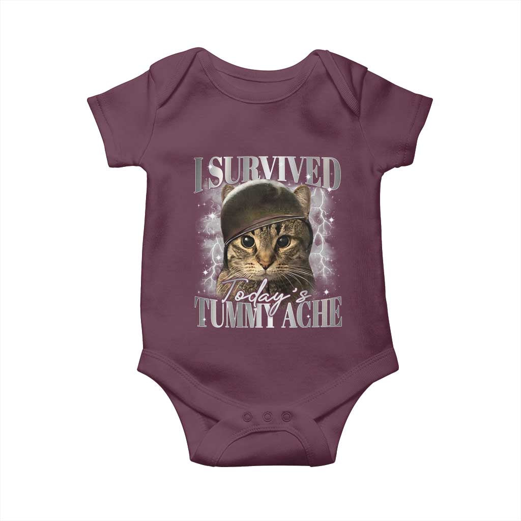 Tummy Ache Survivor Cat Meme Baby Onesie Funny Saying Cats Cat Bootleg TS10 Maroon Print Your Wear
