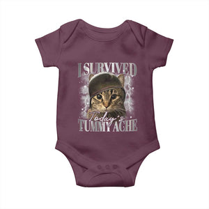 Tummy Ache Survivor Cat Meme Baby Onesie Funny Saying Cats Cat Bootleg TS10 Maroon Print Your Wear