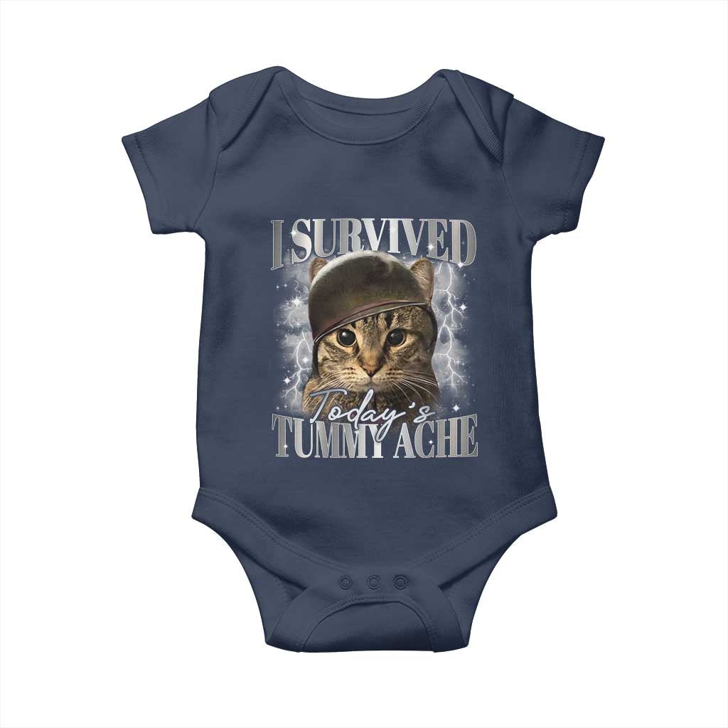 Tummy Ache Survivor Cat Meme Baby Onesie Funny Saying Cats Cat Bootleg TS10 Navy Print Your Wear