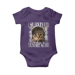 Tummy Ache Survivor Cat Meme Baby Onesie Funny Saying Cats Cat Bootleg TS10 Purple Print Your Wear
