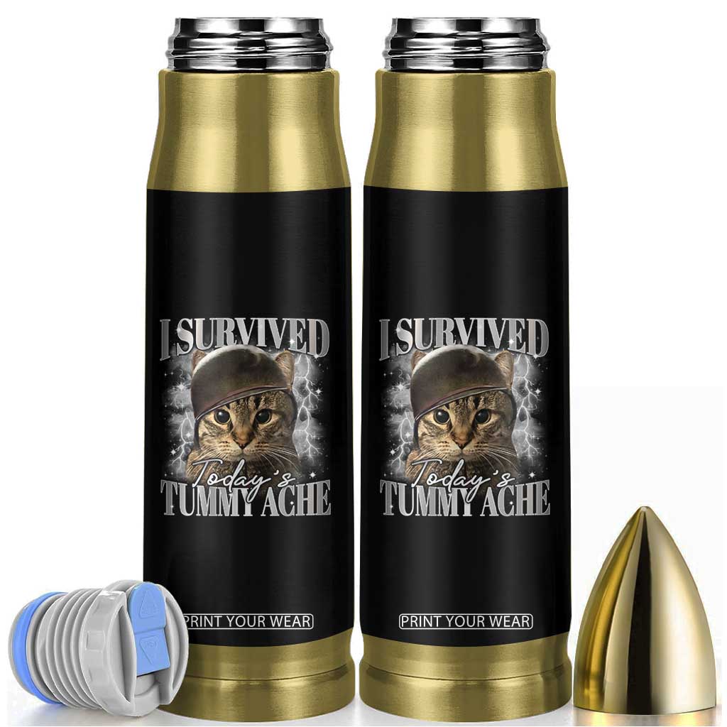 Tummy Ache Survivor Cat Meme Bullet Tumbler Funny Saying Cats Cat Bootleg TS10 Black Print Your Wear
