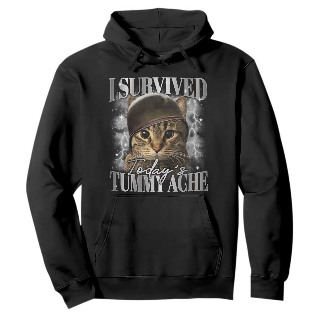 Tummy Ache Survivor Cat Meme Hoodie Funny Saying Cats Cat Bootleg TS10 Black Print Your Wear
