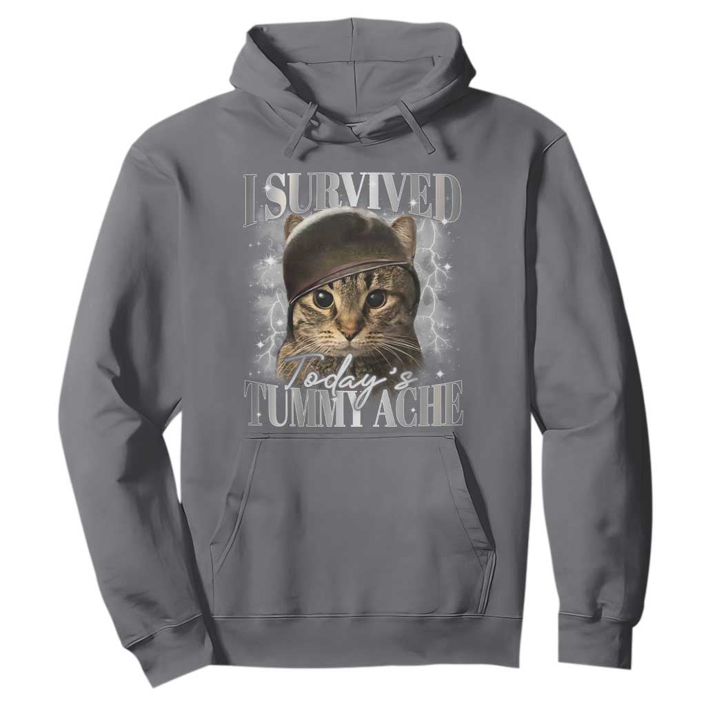 Tummy Ache Survivor Cat Meme Hoodie Funny Saying Cats Cat Bootleg TS10 Charcoal Print Your Wear
