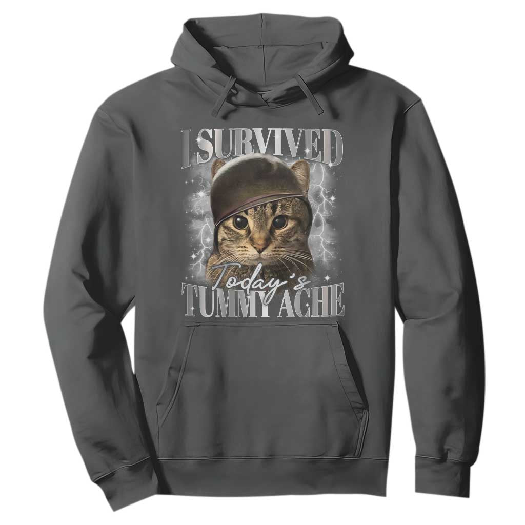 Tummy Ache Survivor Cat Meme Hoodie Funny Saying Cats Cat Bootleg TS10 Dark Heather Print Your Wear
