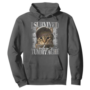 Tummy Ache Survivor Cat Meme Hoodie Funny Saying Cats Cat Bootleg TS10 Dark Heather Print Your Wear