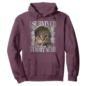 Tummy Ache Survivor Cat Meme Hoodie Funny Saying Cats Cat Bootleg TS10 Maroon Print Your Wear