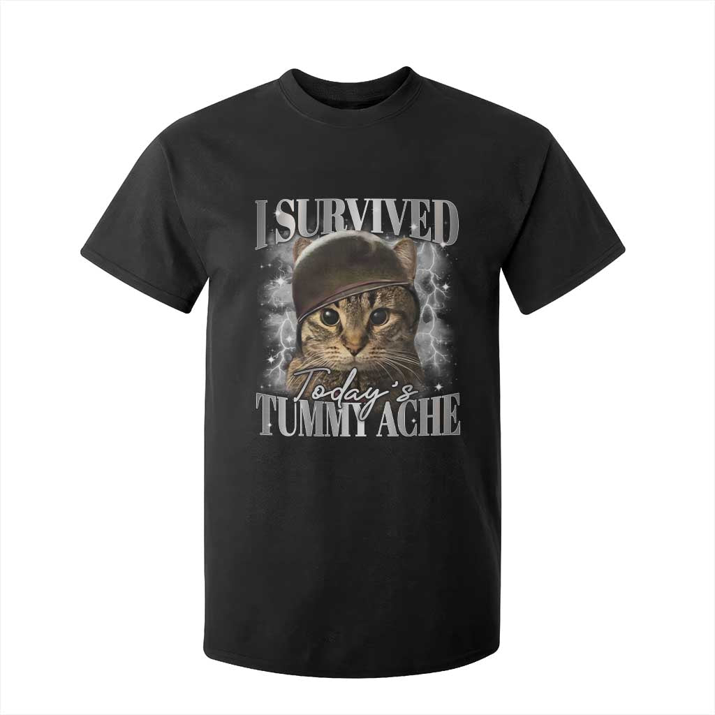 Tummy Ache Survivor Cat Meme T Shirt For Kid Funny Saying Cats Cat Bootleg TS10 Black Print Your Wear
