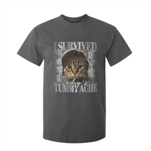 Tummy Ache Survivor Cat Meme T Shirt For Kid Funny Saying Cats Cat Bootleg TS10 Dark Heather Print Your Wear