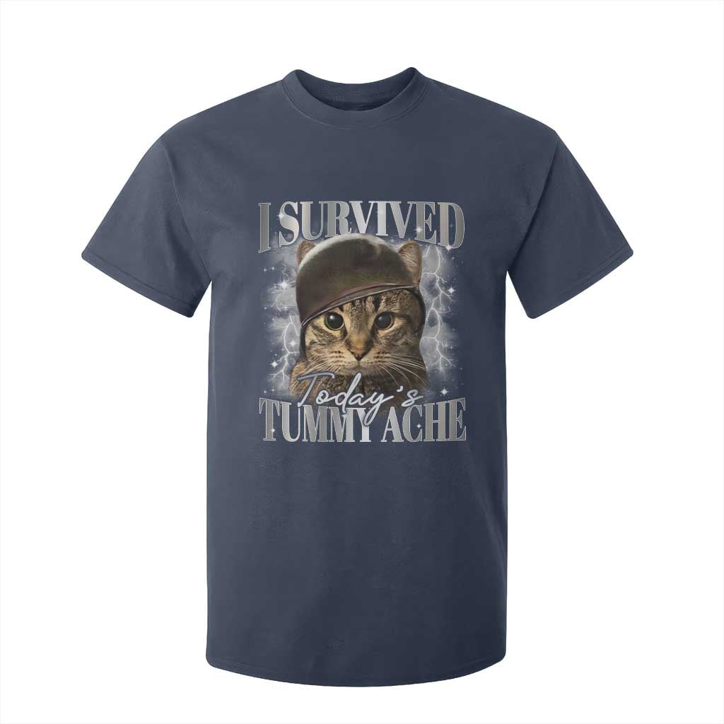 Tummy Ache Survivor Cat Meme T Shirt For Kid Funny Saying Cats Cat Bootleg TS10 Navy Print Your Wear