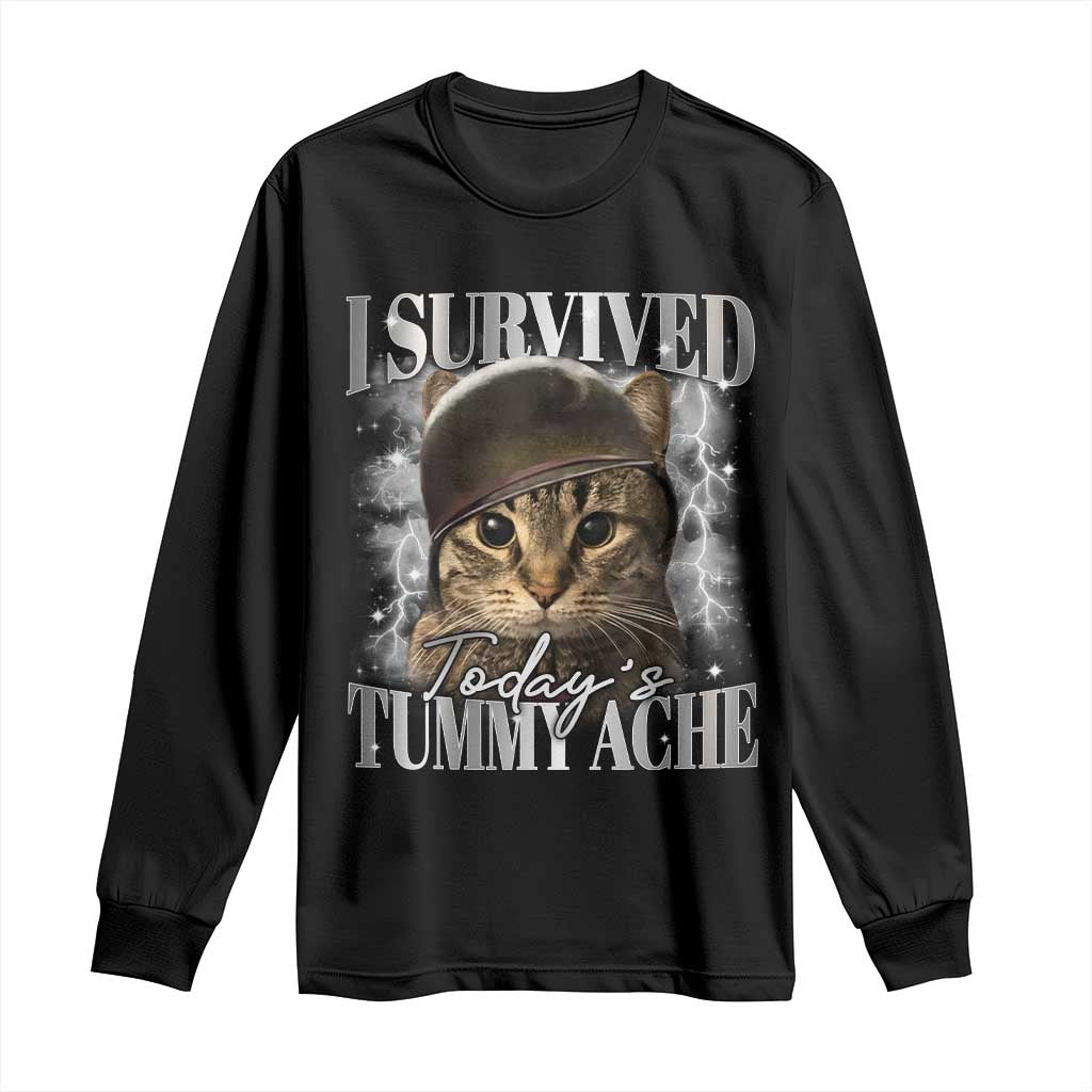 Tummy Ache Survivor Cat Meme Long Sleeve Shirt Funny Saying Cats Cat Bootleg TS10 Black Print Your Wear