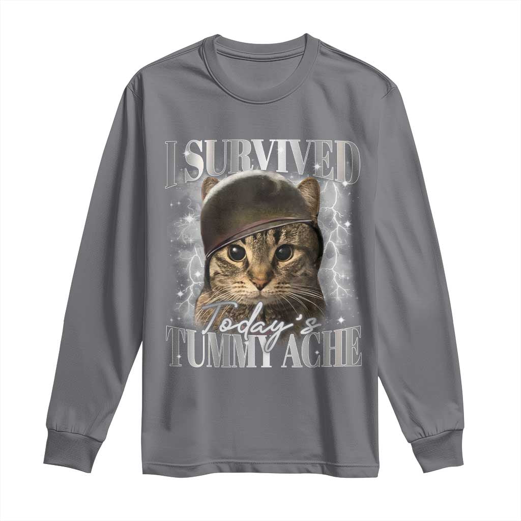 Tummy Ache Survivor Cat Meme Long Sleeve Shirt Funny Saying Cats Cat Bootleg TS10 Charcoal Print Your Wear