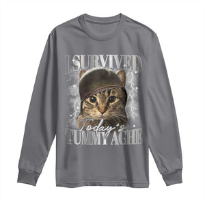 Tummy Ache Survivor Cat Meme Long Sleeve Shirt Funny Saying Cats Cat Bootleg TS10 Charcoal Print Your Wear