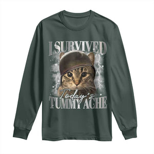 Tummy Ache Survivor Cat Meme Long Sleeve Shirt Funny Saying Cats Cat Bootleg TS10 Dark Forest Green Print Your Wear