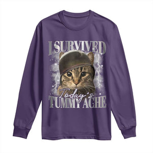 Tummy Ache Survivor Cat Meme Long Sleeve Shirt Funny Saying Cats Cat Bootleg TS10 Purple Print Your Wear