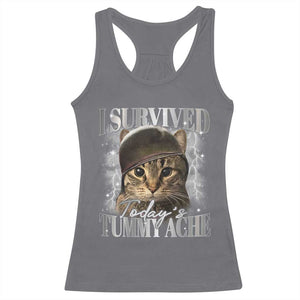 Tummy Ache Survivor Cat Meme Racerback Tank Top Funny Saying Cats Cat Bootleg TS10 Charcoal Print Your Wear