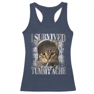 Tummy Ache Survivor Cat Meme Racerback Tank Top Funny Saying Cats Cat Bootleg TS10 Navy Print Your Wear