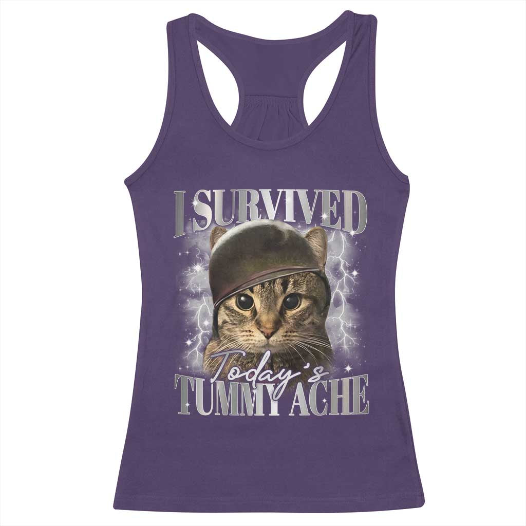 Tummy Ache Survivor Cat Meme Racerback Tank Top Funny Saying Cats Cat Bootleg TS10 Purple Print Your Wear