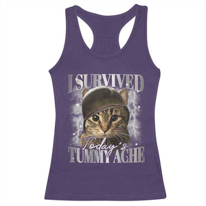 Tummy Ache Survivor Cat Meme Racerback Tank Top Funny Saying Cats Cat Bootleg TS10 Purple Print Your Wear
