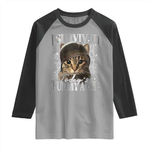 Tummy Ache Survivor Cat Meme Raglan Shirt Funny Saying Cats Cat Bootleg TS10 Sport Gray Black Print Your Wear