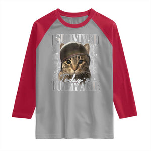 Tummy Ache Survivor Cat Meme Raglan Shirt Funny Saying Cats Cat Bootleg TS10 Sport Gray Red Print Your Wear