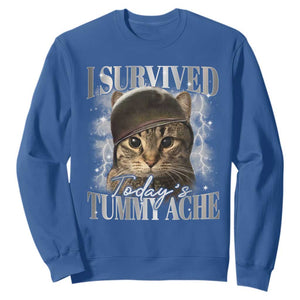 Tummy Ache Survivor Cat Meme Sweatshirt Funny Saying Cats Cat Bootleg TS10 Royal Blue Print Your Wear