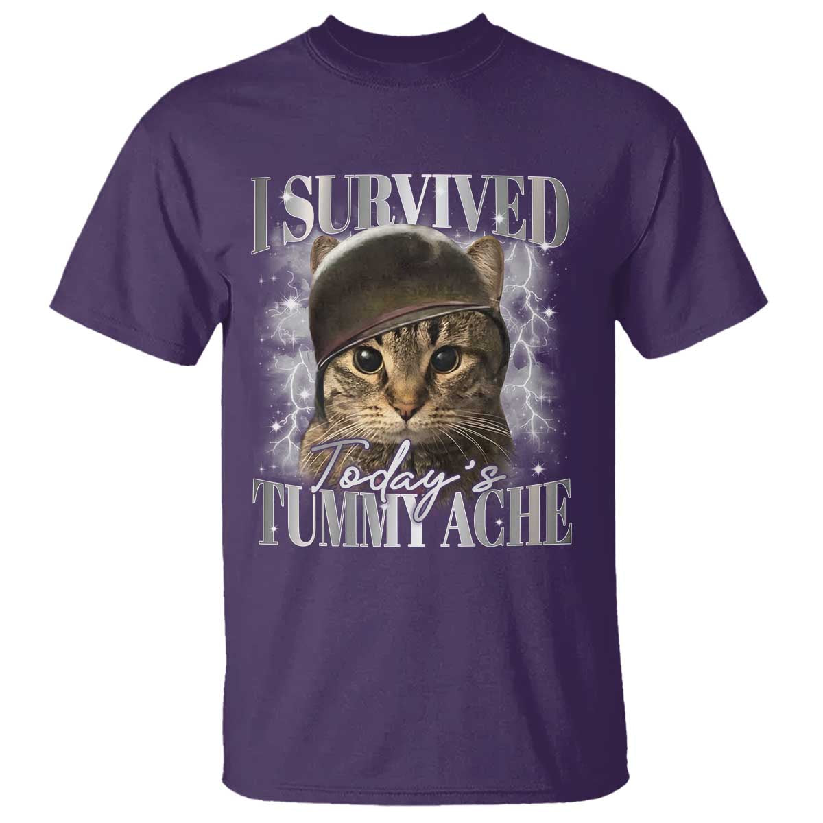 Tummy Ache Survivor Cat Meme T Shirt Funny Saying Cats Cat Bootleg TS10 Purple Print Your Wear