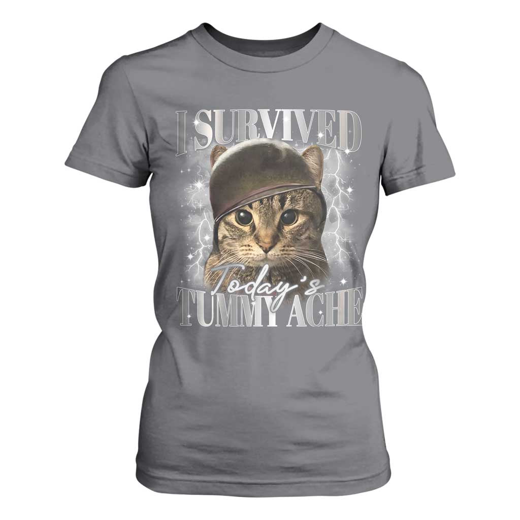 Tummy Ache Survivor Cat Meme T Shirt For Women Funny Saying Cats Cat Bootleg TS10 Charcoal Print Your Wear