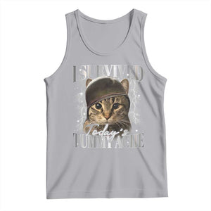 Tummy Ache Survivor Cat Meme Tank Top Funny Saying Cats Cat Bootleg TS10 Athletic Heather Print Your Wear