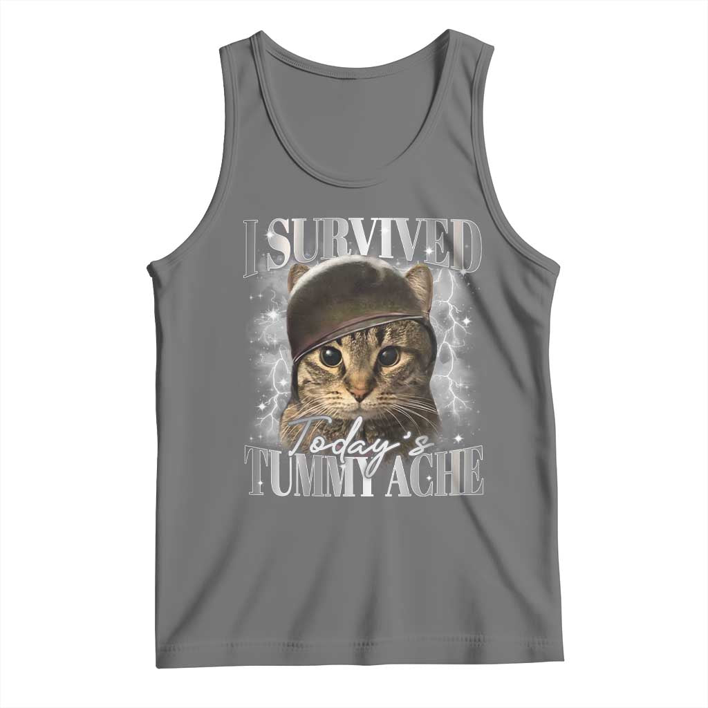 Tummy Ache Survivor Cat Meme Tank Top Funny Saying Cats Cat Bootleg TS10 Black Heather Print Your Wear