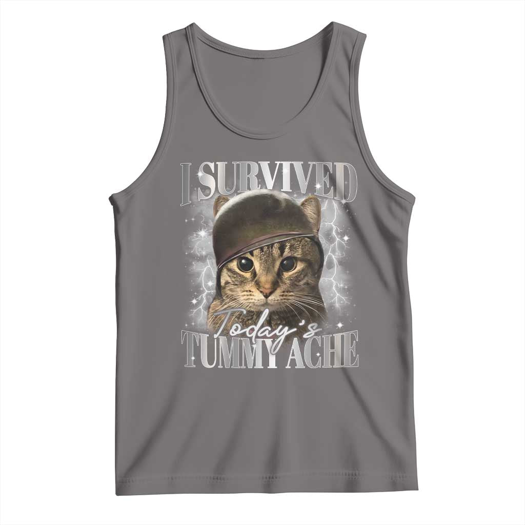 Tummy Ache Survivor Cat Meme Tank Top Funny Saying Cats Cat Bootleg TS10 Deep Heather Print Your Wear