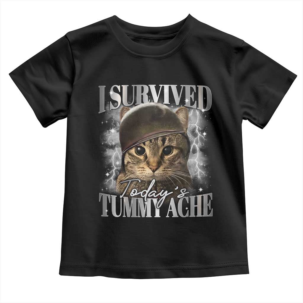 Tummy Ache Survivor Cat Meme Toddler T Shirt Funny Saying Cats Cat Bootleg TS10 Black Print Your Wear