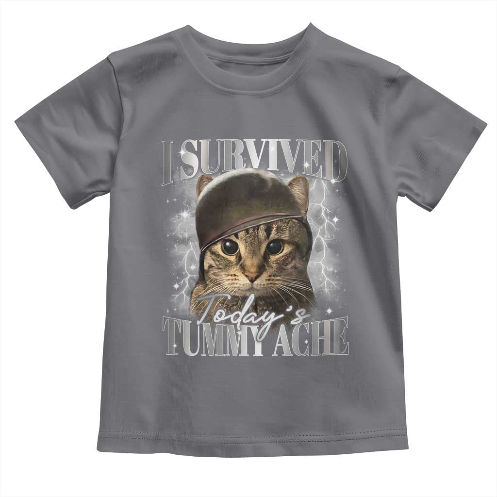 Tummy Ache Survivor Cat Meme Toddler T Shirt Funny Saying Cats Cat Bootleg TS10 Charcoal Print Your Wear