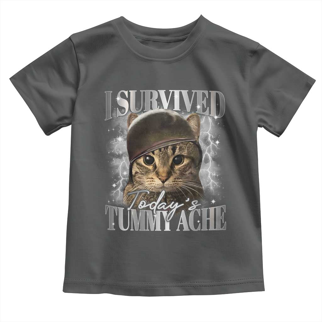 Tummy Ache Survivor Cat Meme Toddler T Shirt Funny Saying Cats Cat Bootleg TS10 Dark Heather Print Your Wear