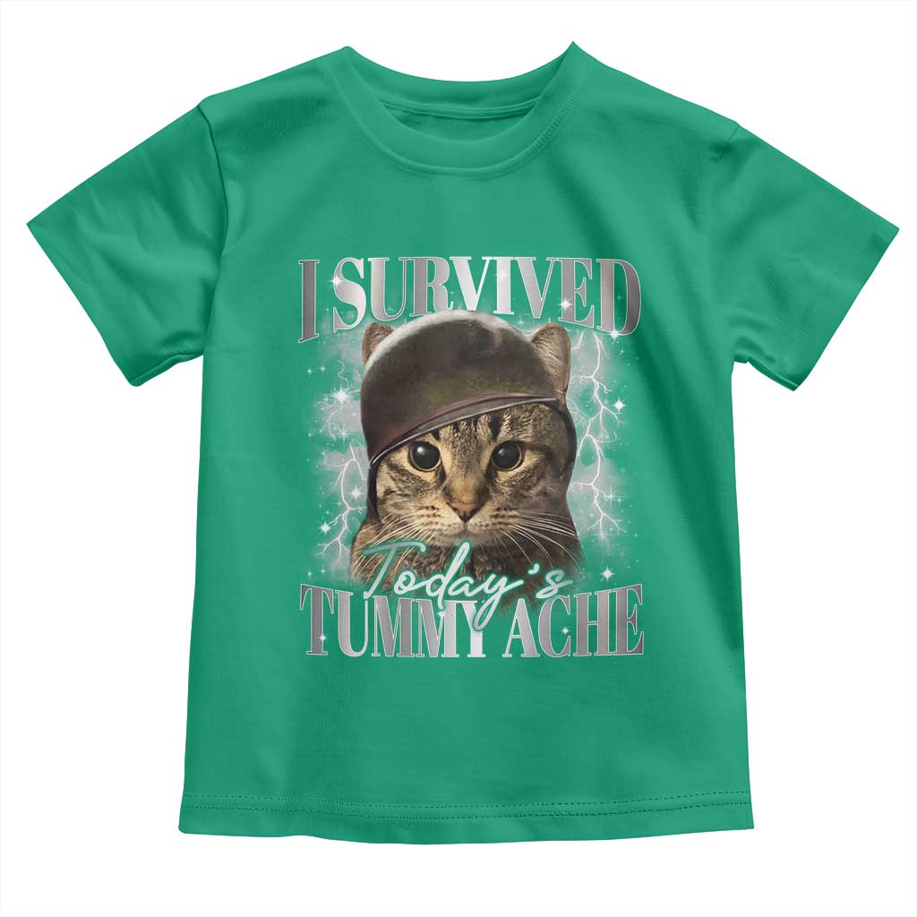 Tummy Ache Survivor Cat Meme Toddler T Shirt Funny Saying Cats Cat Bootleg TS10 Irish Green Print Your Wear