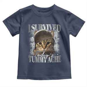 Tummy Ache Survivor Cat Meme Toddler T Shirt Funny Saying Cats Cat Bootleg TS10 Navy Print Your Wear