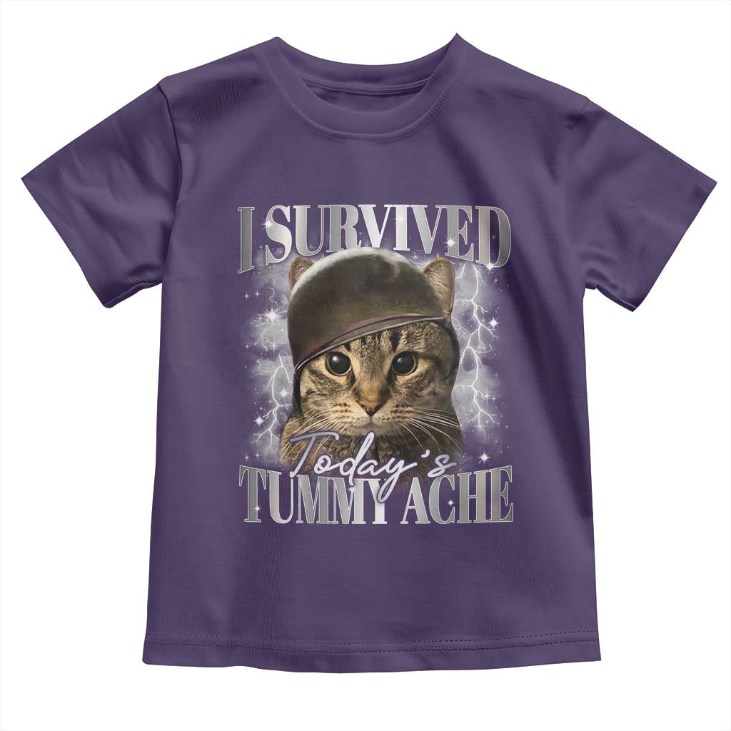 Tummy Ache Survivor Cat Meme Toddler T Shirt Funny Saying Cats Cat Bootleg TS10 Purple Print Your Wear