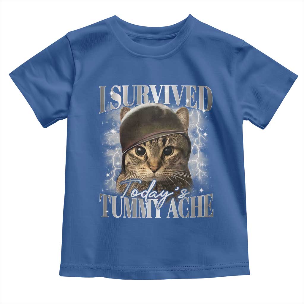 Tummy Ache Survivor Cat Meme Toddler T Shirt Funny Saying Cats Cat Bootleg TS10 Royal Blue Print Your Wear