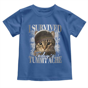 Tummy Ache Survivor Cat Meme Toddler T Shirt Funny Saying Cats Cat Bootleg TS10 Royal Blue Print Your Wear
