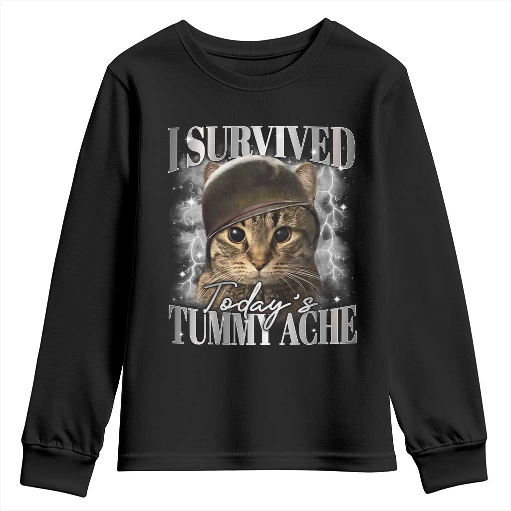Tummy Ache Survivor Cat Meme Youth Sweatshirt Funny Saying Cats Cat Bootleg TS10 Black Print Your Wear
