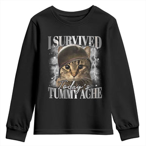 Tummy Ache Survivor Cat Meme Youth Sweatshirt Funny Saying Cats Cat Bootleg TS10 Black Print Your Wear