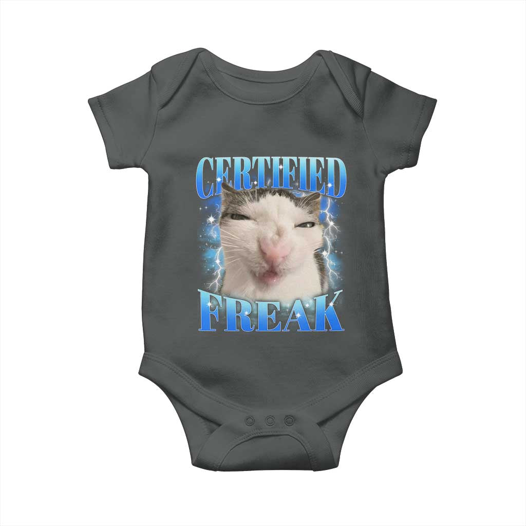 Certified Freak Funny Cat Meme Baby Onesie Internet Memes Gen Z TS10 Dark Heather Print Your Wear