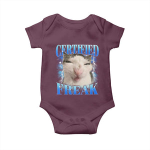 Certified Freak Funny Cat Meme Baby Onesie Internet Memes Gen Z TS10 Maroon Print Your Wear